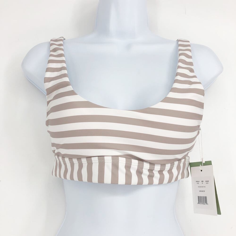 ANDIE SWIM Ventura Bikini Top XS Cream Tan Stripe Scoop Neck Wide Strap Swim NWT